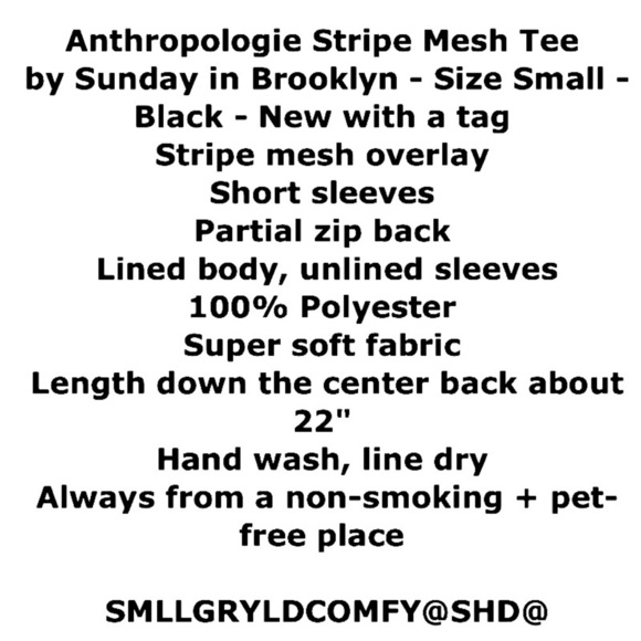 🌺SOLD ON BAY🌺 Anthropologie Stripe Mesh Tee Small 2 4 Black Lined Short Sleeves - Picture 2 of 13